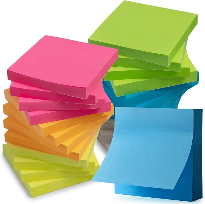 M&G 24 Pads Sticky Notes 3x3 Inch Self Sticky Notes 6 Bright Colors Easy to Stick Office and School Supplies for Home, Desk, and Notebook Use, 100 Sheets/Pad