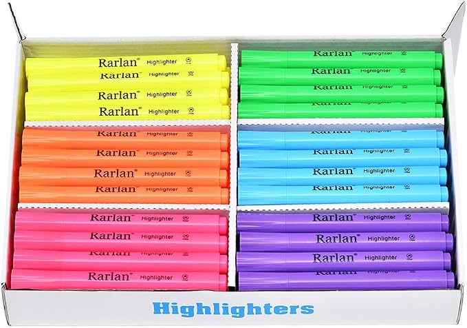 Rarlan Highlighters, Chisel Tip, Assorted Fluorescent, 72 Count Bulk Pack | Highlighters Assorted Colors for Classroom & Office, Study Essentials, Ideal for Back to School and Teacher Supplies