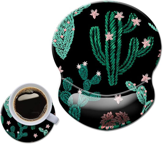Mouse Pad with Wrist Support, Non Slip Mousepad Wrist Rest for Office, Computer, Laptop & Mac- Durable & Comfortable & Lightweight Ergonomic Support Mouse Mat Cute Cactus