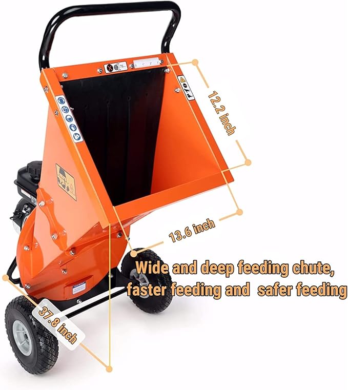 C30 Wood Chipper Shredder Mulcher 7 HP 212cc Heavy Duty Rotor Engine Gas Powered 3 inch Max Wood Diameter Capacity 20:1 Reduction Ratio