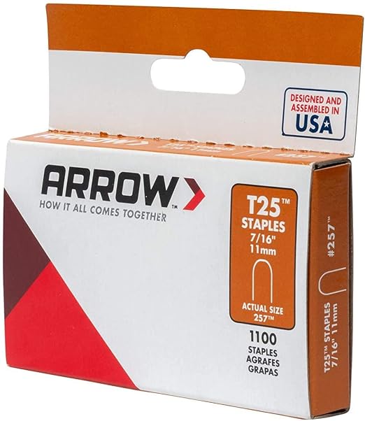 Arrow Heavy-Duty T25 Round Crown Staples, 1100 Count | For Low Voltage Cables & Wires, Up to 1/4" Wire Diameter, 7/16" Leg Length, 5/16" Crown Width