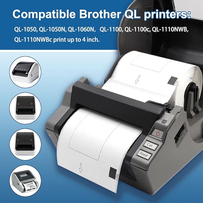 Label KINGDOM Compatible with Brother DK-1241 Die-Cut Large Shipping Label, 4" x 6" (102 mm x 151 mm) 200/Roll for QL-1100 QL-1110NWB Label Printer (3 Paper Roll+1 Reusable Cartridge)