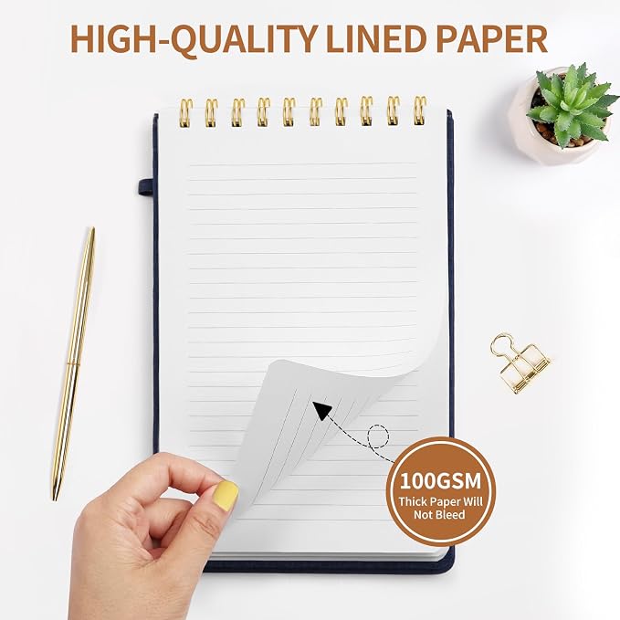TSFPapier A5 Top Spiral Notebook, Fabric Hardcover College Ruled Journal | 100GSM Paper 160 Lined Pages, 5.7"x8.39" Steno Pads with Elastic Band & Pen Loop, for Work, School Note Taking (Pine Green)