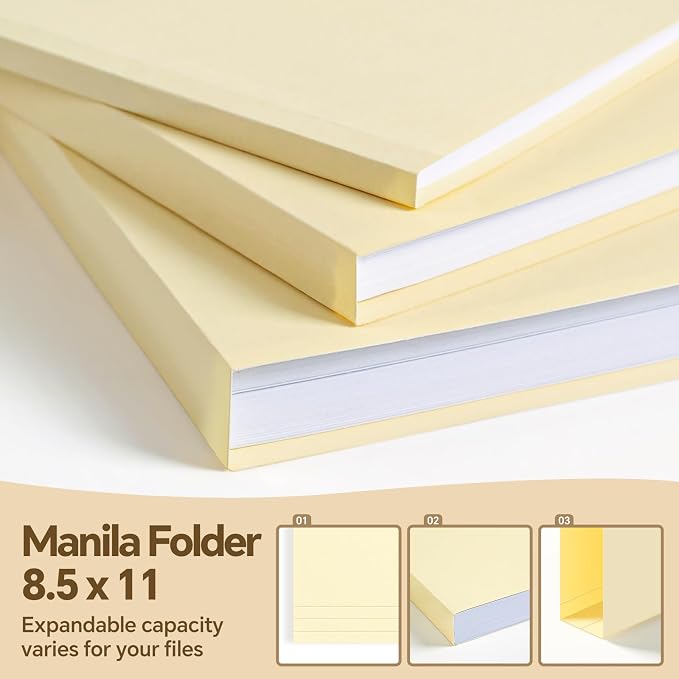 File Folders,100 Pack Manilla Folders 8.5x11,1/3 Cut Tabs Manila File Folders Letter Size for Easy Labeling and Organization,Vanilla Folders Great for Documents Home School Classroom Office Supplies