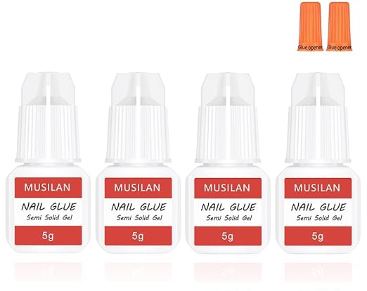 4PCS Semi Solid Nail Glue for Press On Nail,Super Strong & Quick Drying Nail Glue for Fake Acrylic Nails & Nail Tips Professional Nail Gel for Stick On Broken Nails No Need for UV Lamp - Long Lasting