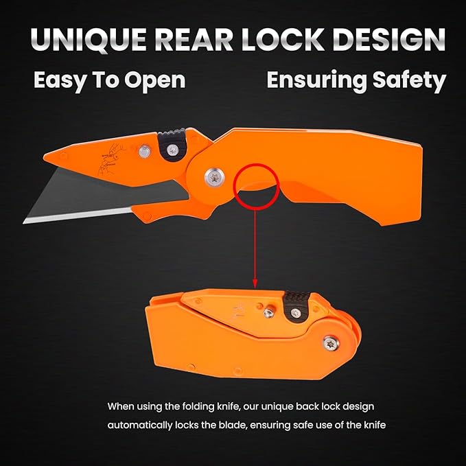 Lichamp 6-Pack Folding Utility Knife, Quick-Change Box Cutter with Razor Blades & Belt Clip, Portable Construction Tool for DIY, Outdoor & Warehouse Use, Orange