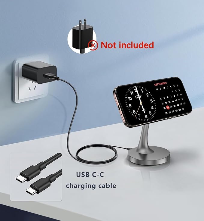 TXXTOL Magnetic Wireless Charger iPhone Stand, 15W Fast Mag-Safe Charger iPhone 17/17 Air/17 Pro/17 Pro Max 16/15/14/13/12 Series Magnet Wireless Charging Station/Pad/AirPods for Home, Office, Travel