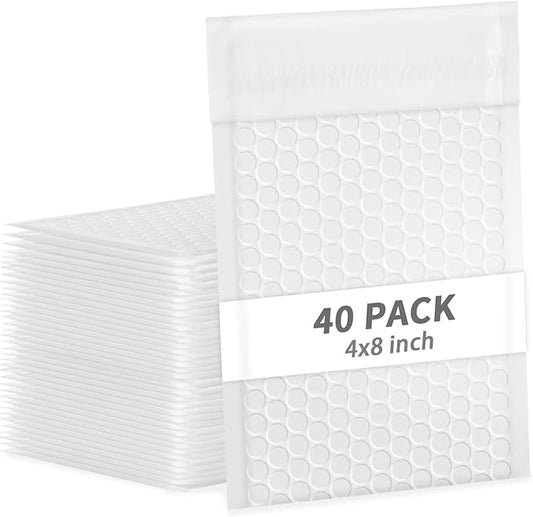 4x8 Inch White Bubble Mailers 40 Pack Self-Seal Poly Padded Envelopes Suitable for Small Businesses to Package and Mail Jewelry Cosmetics, Electronic Products, Cards (White, 4 x 8-40)