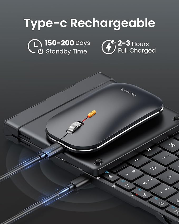 ProtoArc XKM01 Full-Size Foldable Keyboard Mouse Combo for Travel - Black | 105-key keyboard, slim mouse, hard case and phone stand; 3-device Bluetooth & 2.4G switching, for travel office use