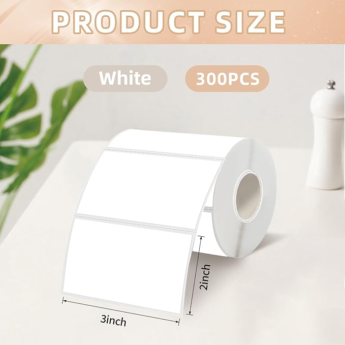 Starboling 3" x 2" Thermal Labels,Self-Adhesive Rectangle Thermal Printer Sticker,for Price,Barcode,Mailing,Name（White）