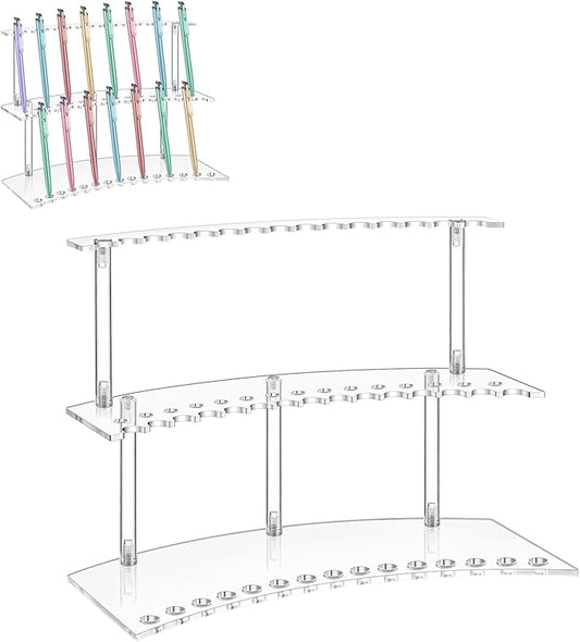 Zourane Acrylic Pen Display Stand, 2-Tier 30 Slot 1.3cm Wide Pen Holder Organizer for Fountain Pens, Makeup Brushes, Art Supplies | for Office, Home, Classroom, Craft Fairs