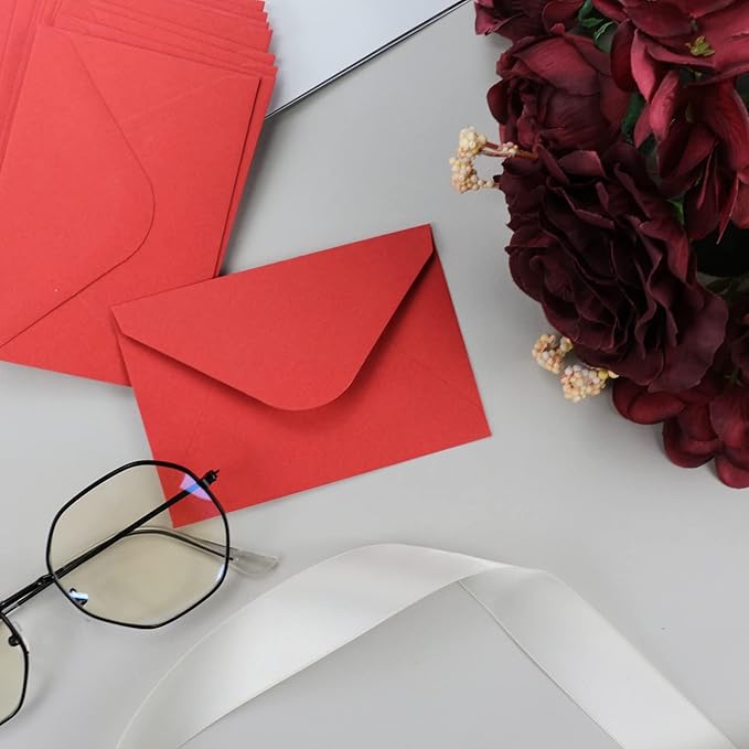 150 Packs of Gift Card Envelopes, Black Mini Envelopes, Gift Card Holder, Business Card Envelopes (4"x2.75") (Red)