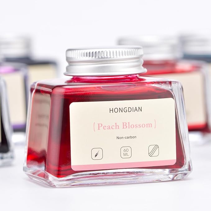 Hongdian Fountain Pen Bottled Ink Peach Blossom Color, 60ml Non Carbon Inkwell Bottle, Artist Calligraphy Ink