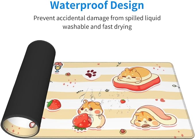 Cute Hamster Mouse Pad XL Large Mousepad Non Slip Rubber Base Desk Mat for Laptop Computer Gaming 31.5" X 12"