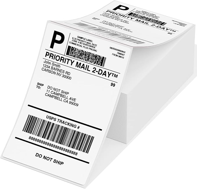 Phomemo Genuine 4X6 Thermal Shipping Label 500 Labels per Stack - 4x6 FanFold Thermal Labels Compatible with Phomemo 241bt Shipping Label Printer, Strong Adhesive Shipping Labels, Commercial Grade