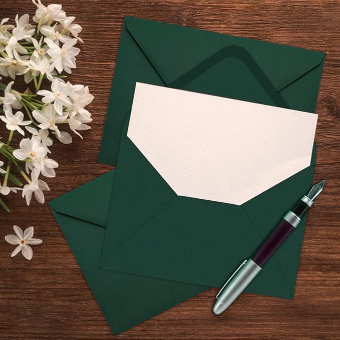 50 Packs of A7 Envelopes for Invitation, Green 5x7 Envelopes with V Flap, Great for Graduation, Invitation, Baby Shower, Wedding and RSVP Cards (Green)