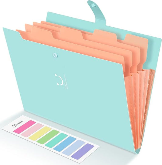 Forvencer Accordion File Organizer, 5 Pocket Expanding File Folder, Letter | Cute File Folder with Labels, Portable File Organizer for School Office Supplies, Folders for Documents, Jade