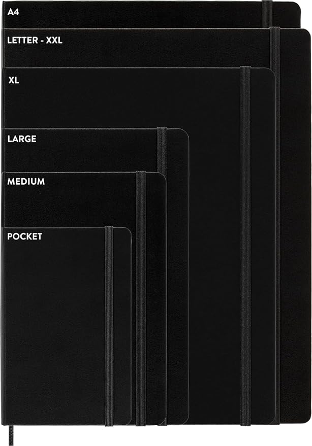Moleskine Classic Notebook, Large, Squared, Black, Hard Cover (5 x 8.25) | Large 5" x 8.25" notebook with 240 grid pages for diagrams, notes, planning, graphing, and technical work.
