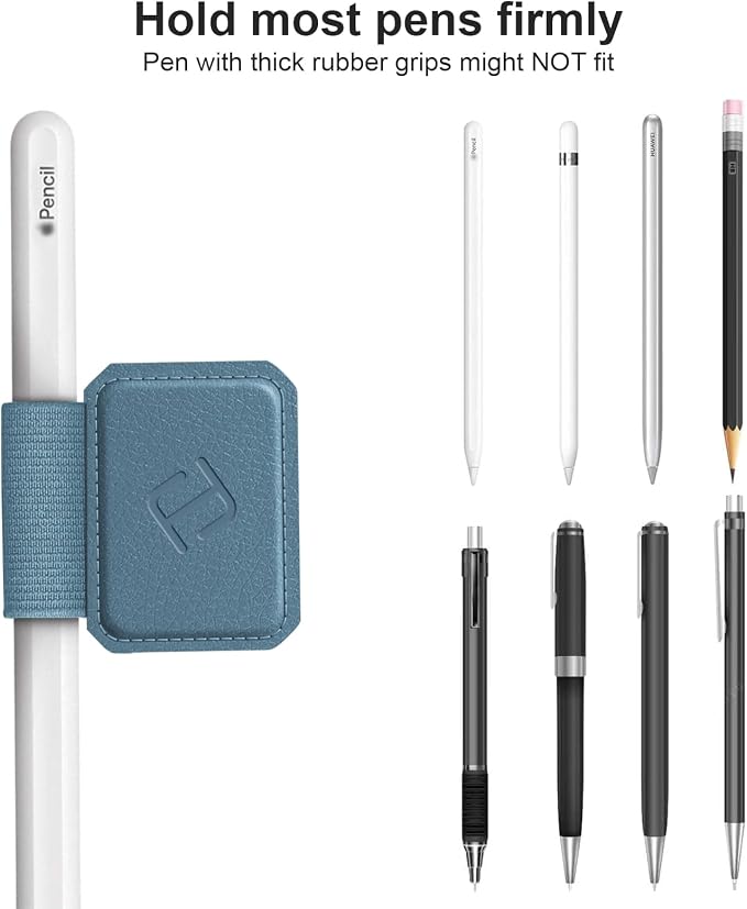 Fintie 4 Pack Pen Loop Holder for Apple Pencil Pro, USB-C/1st/2nd Gen | Elastic Adhesive PU Leather Sleeve, Secure Pen Holder, Attaches to Tablet Cases, Fits Stylus Pens, Ocean Blue