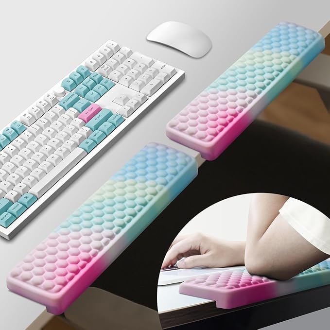JIKIOU L-Shaped Desk Elbow Pad for Desk 2 Pack, Soft Memory Foam Elbow Support Padding with Non-Slip Base, Easy Typing Pain Relief Comfort for Office Work Gaming Rainbow
