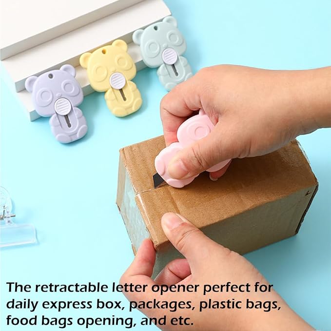 6 Pack Mini Retractable Box Cutter Cute Panda Shaped Utility Knife | Letter Opener, Envelope Slitter, Portable Utility Pocket Knives, DIY Cutting, Keychain Hole, Home Office Stationery