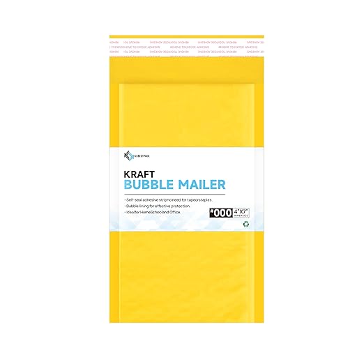 Kkbestpack Kraft Paper Bubble Mailers #000, 4x8 Inch Self-Seal Padded Mailing Envelopes, Usable Size 4x7, Pack of 500