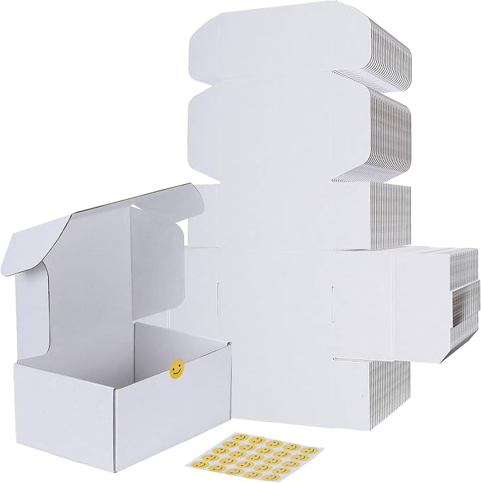 RLAVBL 9x6x4 Shipping Boxes Set of 25, White Corrugated Cardboard Box for Packing, Mailing, Business