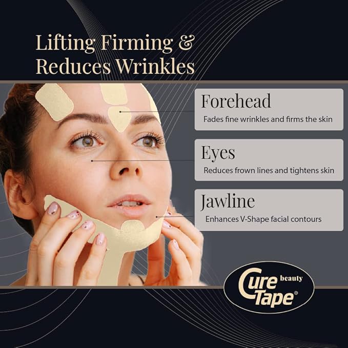 CureTape Beauty Kinesiology Tape | Anti-Wrinkle Face Tape | Face Neck Lift Tape for Toning, Firming & Tightening The Skin | Kinesiology Tape for Face and Sensitive Skin | Soft on The Skin (2'' X 16')