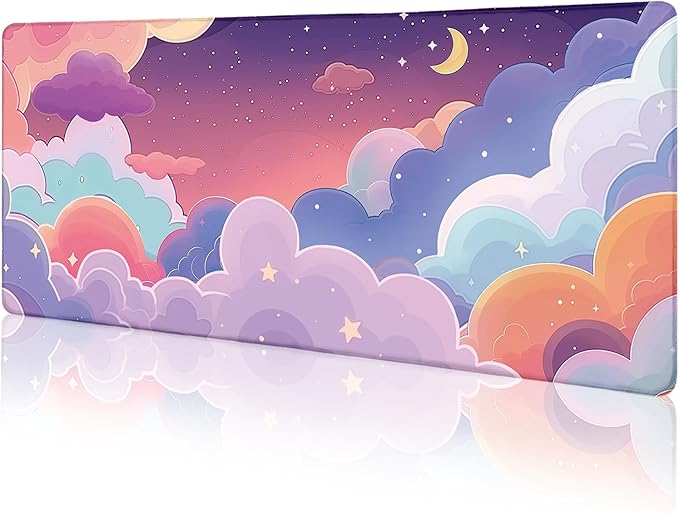 LIMKRIAN Purple Cloud Mouse Pad Kawaii Large Desk Mat, 31.5x11.8 in | Stitched Edges, Non-Slip, Mouse Pads for Gaming Computer Laptop, Desk Matt for Desktop, Cute Office Desk Accessories