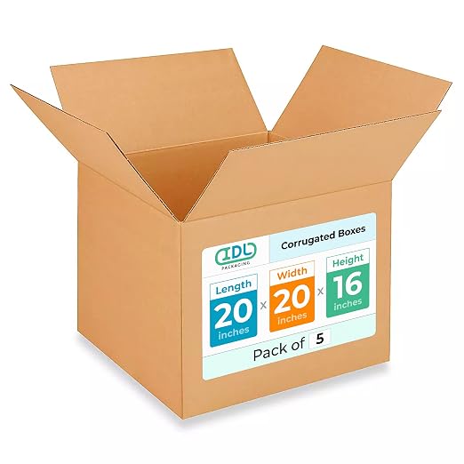 Extra Large Shipping & Moving Boxes 20 x 20 x 16 inches (5-Pack) - Extra Strength 200 lb vs Regular - Corrugated Shipping Box, Made in USA - Heavy Duty Shipping Box by IDL Packaging, brown | Extra Strength 200 lb vs Regular - Corrugated Shipping Box - ...