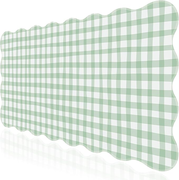 L-SPOUTTO Green Checkered Mouse Pad,Cottagecore Scalloped Desk Mat XXL Large Cute Pastel Gaming Mousepad,35.4x15.7in Non-Slip Keyboard Pad Waterproof Desktop Mat for Laptop Computer Game Home Office