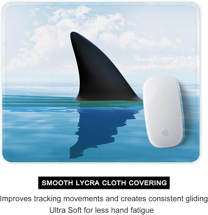 Auhoahsil Mouse Pad, 12 x 10 in Oceans Theme Computer Mouse Pad for Desk, Premium-Textured Non-Slip Rubber Stitched Edges Waterproof Square Mouse Mat for Gaming Work Wireless Mice, Shark