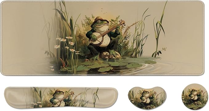 Desk Pad and Keyboard Wrist Rest, Large Mouse Pad + Keyboard Pad+Mouse Wrist Support, Non-Slip Desk Mat Protector for Office, Home 31.5×11.8 Inches Anime Frog