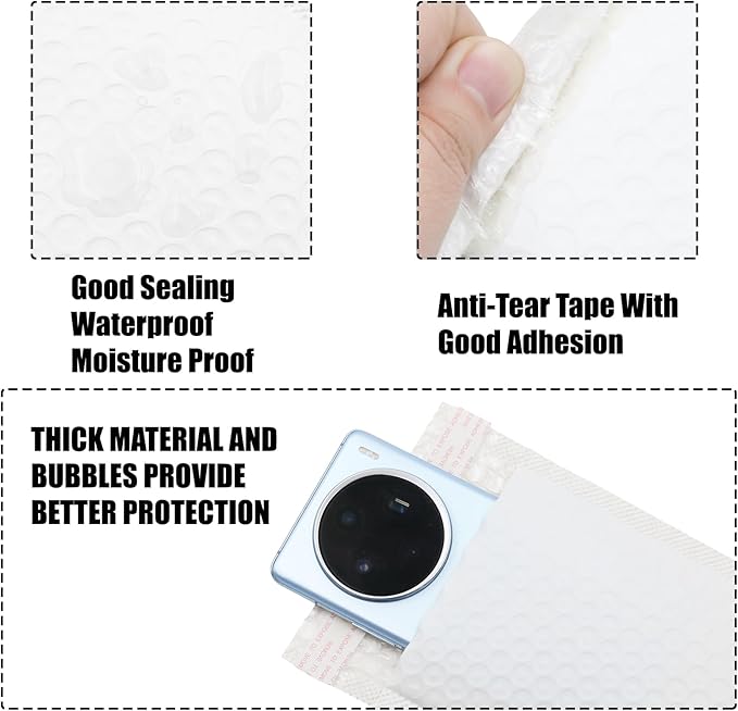 10 Pcs 5x7 Inch Self Seal Adhesive Poly Bubble Mailers White Waterproof Shipping Bags for Mailing Packaging