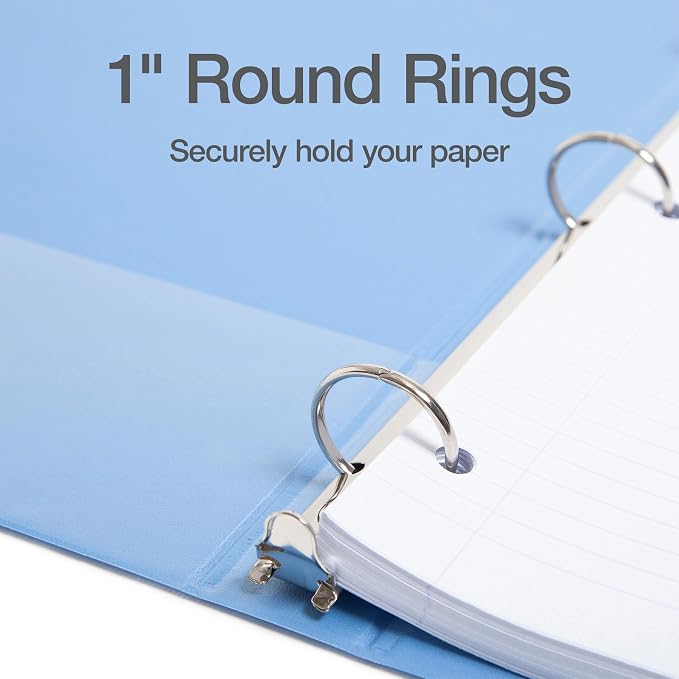 Cardinal 1 Inch 3 Ring Binders, 6 Pack, Assorted Colors, Holds 225 Sheets | Round rings, clear view covers for custom inserts, and 2 inside pockets. PVC free, non stick. Stock up pack.