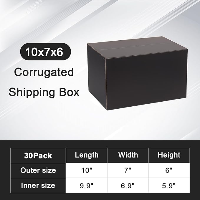 30 Pack 10x7x6 Black Shipping Boxes for Small Business, Corrugated Cardboard Boxes for Shipping Mailing