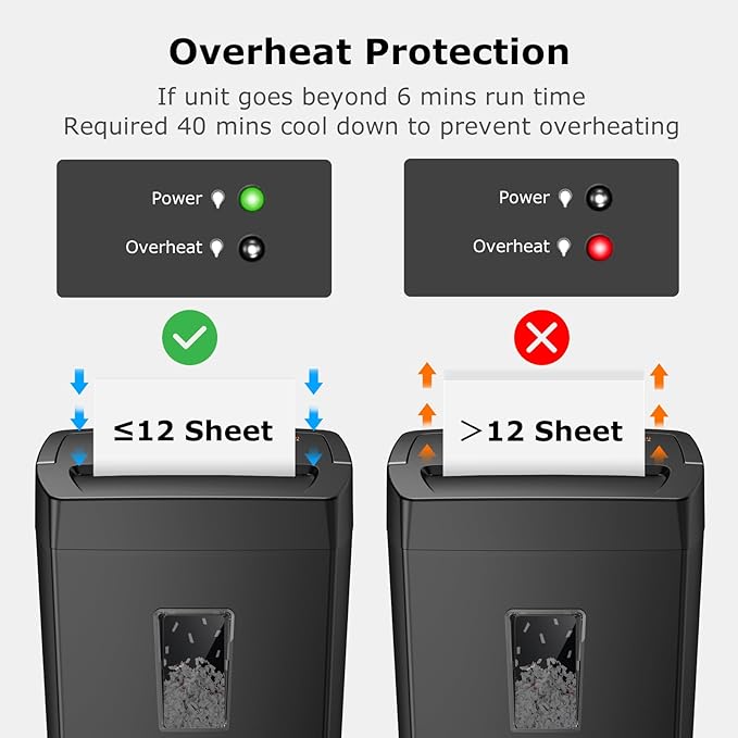 Bonsaii 12-Sheet Cross Cut Paper Shredder, 5.5 Gal Home Office Heavy Duty Shredder for Paper, Credit Card, Mail, Staples, with Transparent Window, High Security Level P-4 (C275-A)