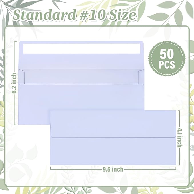 Mulbozy 50 Pcs Light Purple #10 Business Envelopes, Self Seal Standard Envelopes, Windowless Business Mailing Envelopes for Office Checks Letters Invoices Statements Wedding, Size 4-1/8 x 9-1/2 inch