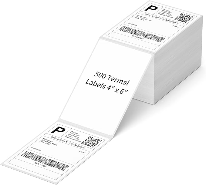 4" x 6" Fanfold Direct Thermal Labels, 500 Per Stack, White Perforated Shipping Labels Compatible with Zebra, Elton Printers(1 Stack)