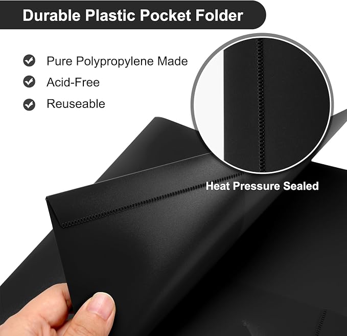 ViVin 60-Pack Black Plastic Folders with Pockets, 8.5 x 11 Inch Letter Size, Modern Style, 2 Pocket Folders for School, Home, Office
