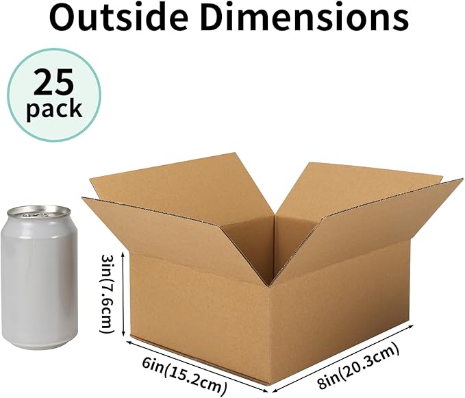 CRUGLA 8x6x3 Shipping Boxes for Small Business, 25 Packs Corrugated Cardboard Boxes for Shipping Packing Mailing