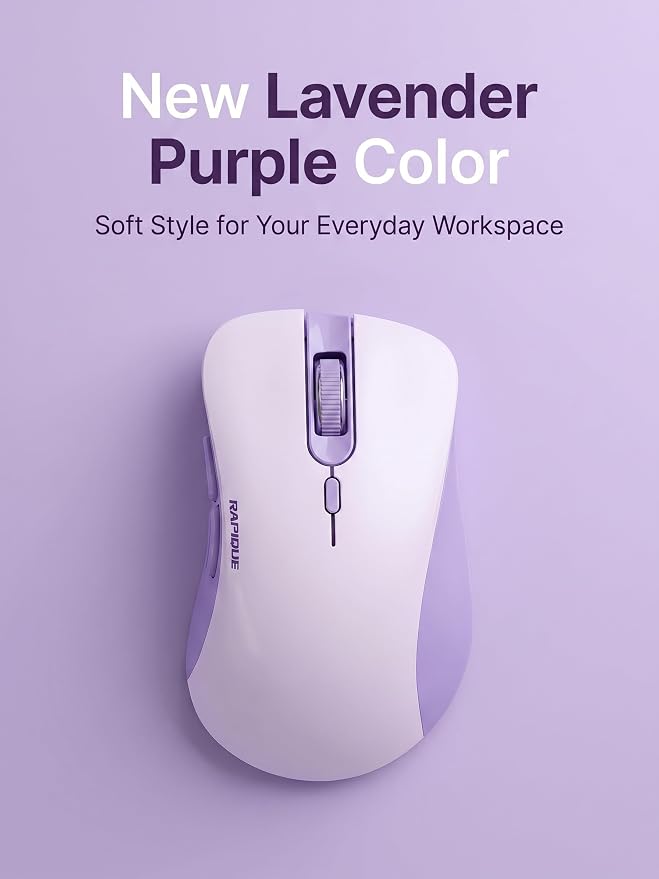 RAPIQUE Bluetooth Wireless Mouse, Dual Bluetooth & 2.4GHz, Purple | Right-Hand Design, Quiet Clicks, Low Power, 3-device switching, Portable Multi-Device for MacBook, Laptop, Computer, iPad, PC