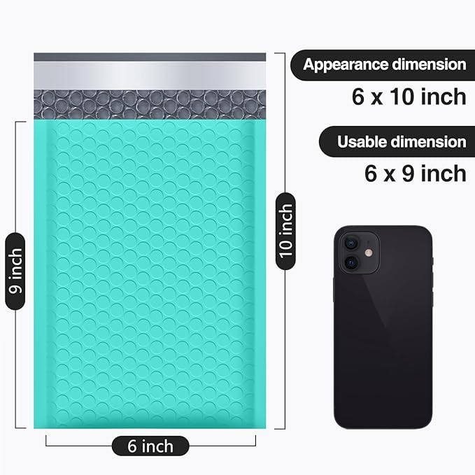 UCGOU Bubble Mailers 6x10 Inch Teal 25 Pack Usable Size 6x9" Padded Envelopes Small Business Mailing Packages Opaque Self Seal Adhesive Waterproof Boutique Shipping Bag for Jewelry Makeup Supplies #0
