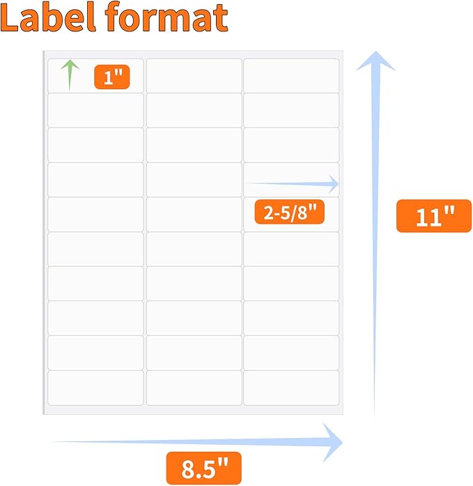 White Shipping Labels, 30 Sheets (1" x2-5/8"), 900 Labels, Printable for Laser & Inkjet Printers, Address Labels