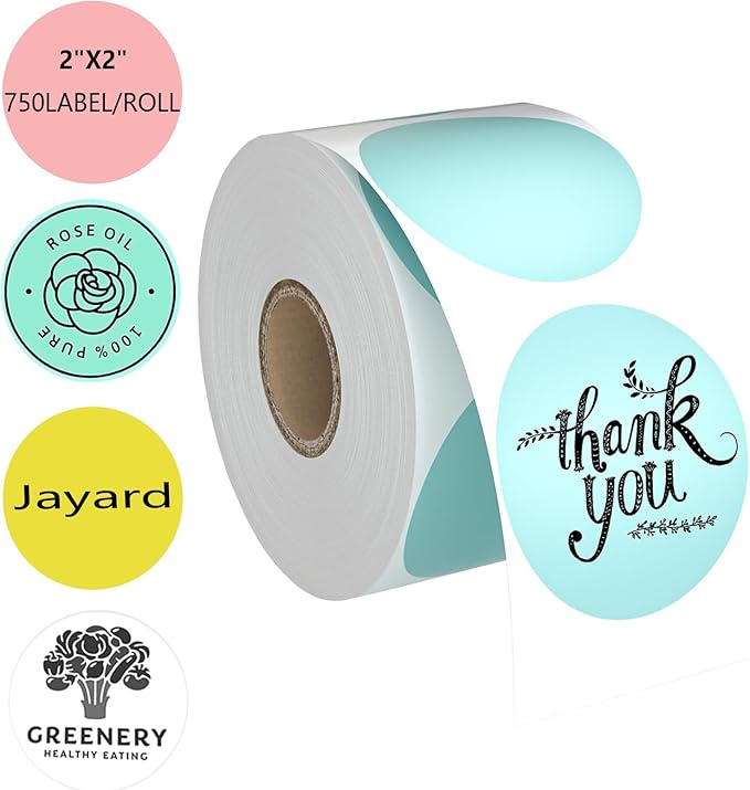 2" Circle Direct Thermal Labels, Thermal Printer Labels for Name Tag, DIY, QR Code, Self-Adhesive Address Shipping Stickers, Green Circle Sticker Labels Compatible with Zebra, Rollo, MUNBYN,750Lables