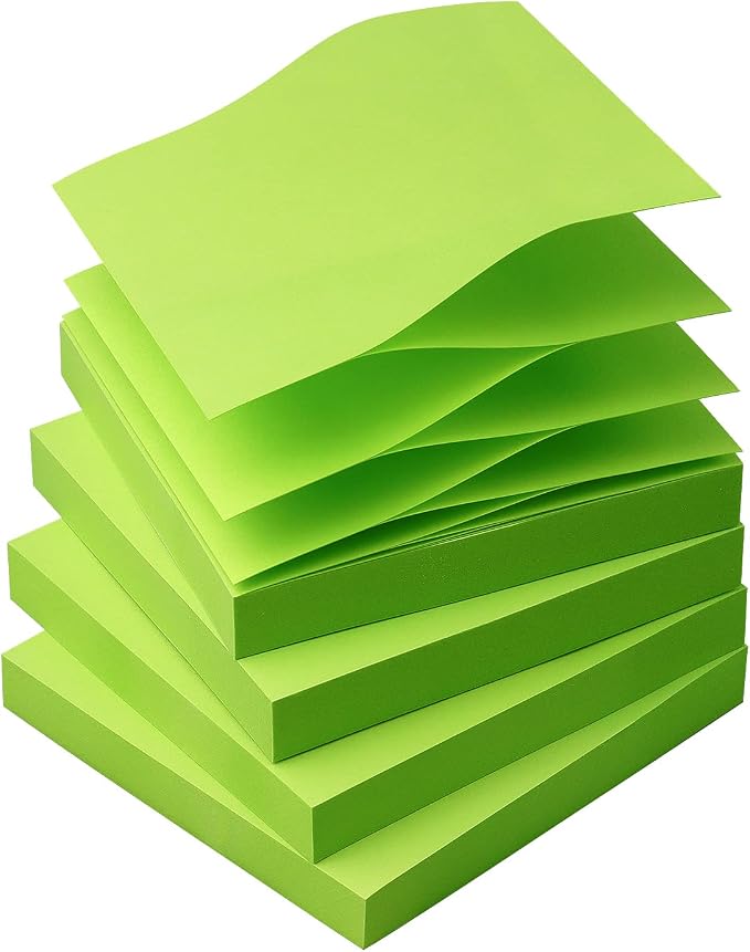 Sticky Notes 3x3 Pop Up with Bright Colors (Green), 4 Pads 90 Sheets/Pad | Bright Green Pop Up Self-Stick Notes Pads, 360 Sheets Total, Perfect for Daily Reminders, Study Notes, and Office Memos