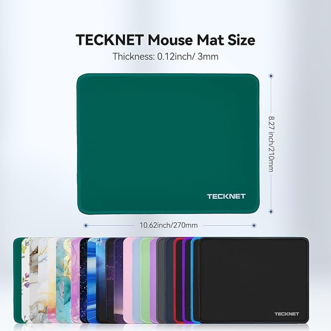 TECKNET Mouse Pad with Anti-fray Stitchin, Waterproof Surface & Non-Slip Rubber Base with Stitched Edges Gaming Mouse Mat for Laptop，Compatible with Laser and Optical Mice - Dark Green