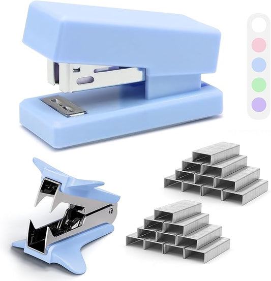 Blue Mini Stapler with Staples, Portable Office Supplies Set with Small Stapler, Staple Remover and 2,000 Staples, Cute Mini Stapler for Desk, School, Office & Home Desk Essentials