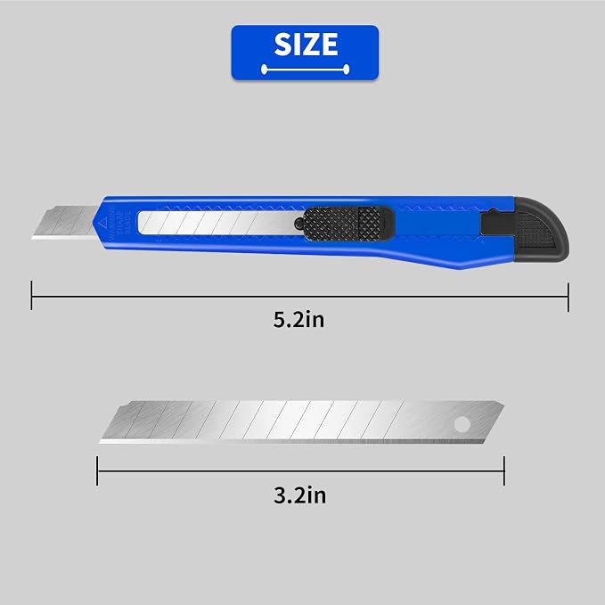 DIYSELF 8 Pack Box Cutter Retractable Utility Knife, 9mm Wide Blade | Box Cutters Bulk for Cardboard, Packages, Paper, Snap-Off Blades Razor Knife, Navajas para Trabajo, Disposable Box Opener