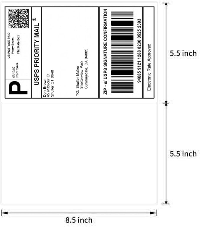 Shipping Labels(1000 Labels), LabelMore Half Sheet Shipping Label for Laser & Inkjet Printers,8.5" x 5.5" Self Adhesive Address Labels-White